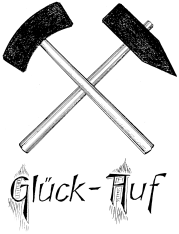 Hamer und Schlägel mit Schrift Glück Auf